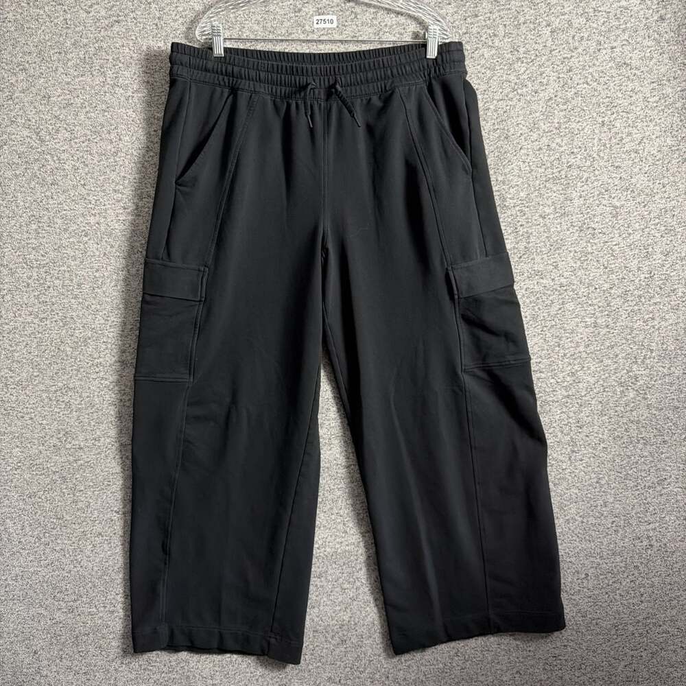 Athleta Women's Size XL Tall Black RetroTerry Wide Leg Cargo Pants Sweatpants